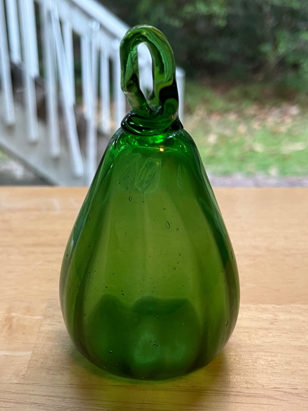Green Glass Pear MCM Handblown Murano Art Glass Style